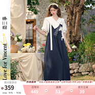 兩三事闊腿背帶褲女梵高文藝2025夏季新款寬松慵懶休閑褲馭馬漫游 深藍(lán)色 S
