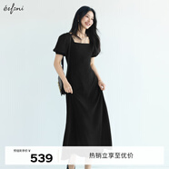 伊芙麗（eifini）伊芙麗方領(lǐng)顯瘦設(shè)計(jì)感打攬拼接雪紡氣質(zhì)小黑裙女2025春季連衣裙 黑色 S 80-105斤