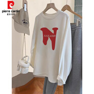 皮爾卡丹（pierre cardin）秋冬季德絨加絨長(cháng)袖t恤女大碼設計感中長(cháng)款遮屁股內搭打底衫上衣 3782白色(不倒絨加厚) 4XL 190-210斤