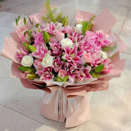 全國香水白百合玫瑰花康乃馨花束鮮花速遞深圳上海生日配送店 花好月圓21朵粉百合花束