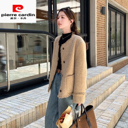 皮爾卡丹（pierre cardin）米白色小香風(fēng)設計感雙面羊絨短外套女2025春季新款法式氣質(zhì)上衣潮 黃色 XS  【80斤-95斤】