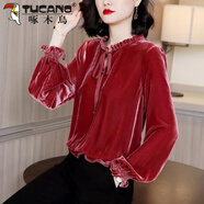 啄木鳥(niǎo)（TUCANO）絲絨襯衫女2025秋冬季新款設(shè)計(jì)感小眾法式復(fù)古韓版寬松打底衫上衣 紅色 M