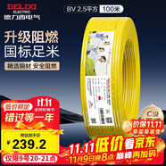 德力西（DELIXI）電線電纜ZC-BV2.5阻燃平方單芯單股家用銅芯電線100米黃色零線 