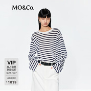MO&Co.【C+系列】輕薄針織衫夏桑蠶絲棉麻MBE2SWT002航海系 藍(lán)白條色 XS 155