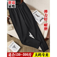 HKWZ秋季新款胖MM長(cháng)褲加肥特大碼韓版百搭蕾絲拼接小腳褲彈力顯瘦胖妹 黑色(秋) 3XL 建議140-160斤