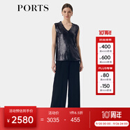 PORTS寶姿女裝2024春夏新款通勤休閑黑色闊腿褲LT8P095NWB011 黑色 M (6)