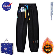 NASA BASE官方潮牌休閑褲男女款秋冬季青少年束腳大碼宇航員加絨長褲子男 JYF-G63黑色(加絨款) 5XL （220-240斤）
