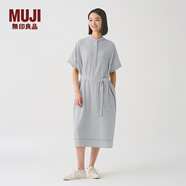 無印良品 MUJI IDEE 女式  強捻 短袖襯衫連衣裙 女裝裙子夏季GAD12C4S 藍灰色 M (155/80A)