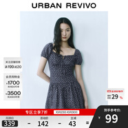 UR2025春季新款女甜美波嬉風(fēng)碎花拼接花邊連衣裙UYY750035 墨藍(lán)印花 XL
