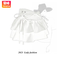 賞峰少女玩偶藍色牛仔百褶裙 辣妹a字顯瘦短裙設計感半身裙褲蓬蓬裙 白色褲裙 312 L