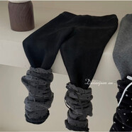 G.duck小黃鴨童裝女童褲子2025秋冬新款女孩彈力鉛筆褲兒童加絨拼接打底 黑色 140 碼