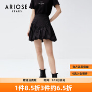 艾諾絲雅詩商場同款夏季新品百褶裙擺泡泡花苞高腰半身裙女20523585 黑色 L