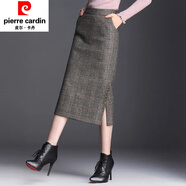 皮爾卡丹（pierre cardin）秋冬裙子女2025新款秋冬格子半身裙開(kāi)叉中長(cháng)款毛呢包臀裙修身長(cháng)裙 格子 M 建議92-108斤