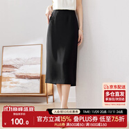 尚都比拉梨型遮胯顯瘦優(yōu)雅通勤直筒西裝裙夏季開叉半身裙 黑色 S 