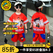 G.DUCKKIDS童裝男童夏裝套裝時髦蜘蛛俠衣服兒童夏季套裝卡通短袖兩件套男孩 紅色05款哪吒 90 建議身高80-90cm1歲半-2歲cm