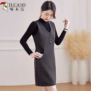 啄木鳥(niǎo)毛呢背心裙子無(wú)袖2025新款顯瘦秋冬直筒時(shí)尚通勤馬甲裙連衣裙百搭 灰色 2XL 128--138斤