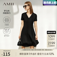AMII開學(xué)季換新裝2025法式復(fù)古a字連衣裙女夏季新款赫本風(fēng)顯瘦V領(lǐng)修身 黑色 XS 150/76A