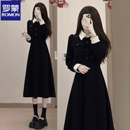 羅蒙（ROMON）品牌黑色連衣裙子女秋冬季年會(huì )貴氣穿搭一整套感過(guò)年戰袍新年衣服 【黑色】【圣誕節服裝女/圣誕穿搭/秋冬裝長(cháng)款/教資 S 40/45kg/ 深冬裝女年新款