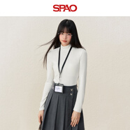 SPAO韓國同款半高領(lǐng)薄絨打底衫女秋冬季新款保暖長(cháng)袖t恤SPCX25AD04LD 杏#純色 L