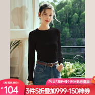 Olrain歐芮兒純色坑條長(zhǎng)袖T恤女秋冬新款修身顯瘦上衣內(nèi)搭打底衫 黑色 XL