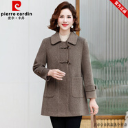 皮爾卡丹中老年女?huà)寢屟b羊毛呢大衣中長(cháng)款秋冬新款淑女氣質(zhì)百搭毛呢子外套 深咖色 L