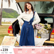 兩三事復(fù)古牛仔背帶裙女2025春季新款冬季新款牛仔裙半身裙裙子一人相伴 牛仔藍(lán)（小個(gè)子） M