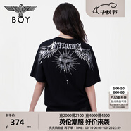 BOY LONDON【暗黑羅盤】夏情侶款短袖權(quán)杖印花炸街潮牌T恤N01906 黑印銀N01906 經(jīng)典升級款 S