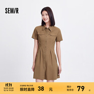 森馬（Semir）連衣裙女商場(chǎng)同款收腰襯衫裙復(fù)古2024夏季美拉德純色短裙 咖色調(diào)00455 L