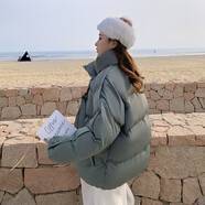 確不凡棉服女款2025年新款短款過冬穿冬季棉衣棉服女2024冬天韓版寬松學 灰綠色 XS 85-98斤