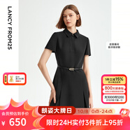 朗姿【尖貨補單】黑白色顯瘦輕禮服襯衫連衣裙女夏新款復古小黑裙裙子 黑色2 L 165/84A