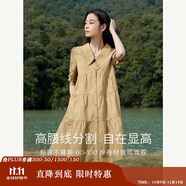 茵曼（INMAN）田園風(fēng)Polo領(lǐng)連衣裙女裝2025夏季新品泡泡袖裙子 深褐色-新  S