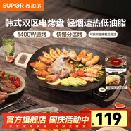 蘇泊爾（SUPOR）電燒烤爐 烤肉鍋燒烤電烤爐烤盤電烤盤家用烤肉爐烤串烤肉一體機(jī)大功率輕油少煙大容量不粘烤盤 【1400W速烤】GJ3535P802 1層