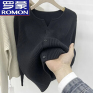 羅蒙（ROMON）羊毛衫女大碼秋冬新款開(kāi)衫毛衣女寬松韓版大碼遮肚潮長(cháng)袖針織上衣 KG黑色 4XL 加大版建議165-180斤