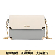 COOGI拼色鏈條金屬包邊磁扣開合 牛皮 小方包單肩斜挎包 中號 女款 綠 綠色