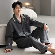 從心純棉睡衣男秋冬季夾棉加厚保暖家居服男士睡衣長(cháng)袖空氣棉夾層套裝 A 2586 XL 身高175-180重140-160斤