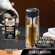 萬(wàn)象（WANXIANG）雙層玻璃杯經(jīng)典皮紋V21RL商務(wù)辦公禮盒泡茶杯480ML大容量家用水杯