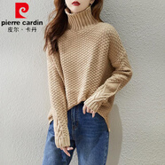 皮爾卡丹（pierre cardin）韓系復古高領(lǐng)粗線(xiàn)毛衣女打底2025秋冬新款寬松長(cháng)袖針織衫套頭女潮 卡其色 3XL 135-145斤