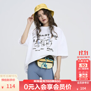 KAMA卡瑪男友風(fēng)趣味字母人像短袖T恤2025新款春夏女復(fù)古圓領(lǐng)寬松 白色 S