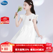 迪士尼（Disney）女童連衣裙兒童裙子純棉夏裝2025新款連身裙中大童白色公主裙童裝 白色ED232Q036 130