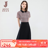 經(jīng)典故事（JANE STORY）品牌2025夏季新款格紋polo連衣裙女氣質(zhì)設(shè)計感假兩件格子裙小眾 C83 黑帶多色 S