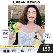 UR【鐘楚曦同款】2025夏季新款女裝波嬉風(fēng)蕾絲條連衣裙UYL750037 藍(lán)色條紋 M