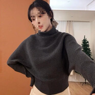 韓版高領(lǐng)蝙蝠袖毛衣女秋冬慵懶風(fēng)針織衫網(wǎng)紅款 深灰色 S 建議80-90斤