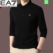 Emporio Armani EA7阿瑪尼男士棉長袖t恤秋季休閑Polo衫純色打底上衣 黑色 XL 180碼【適合160-175斤穿】