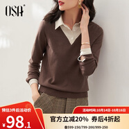 歐莎（OSA）小香風(fēng)假兩件黑色針織衫女外穿秋季2025年新款打底上衣 咖啡色A S