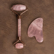 玉來(lái)順天然粉水晶臉部按摩器玉石滾輪面部專(zhuān)用玉推穴位撥筋美容儀 粉晶刮痧按摩套裝