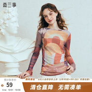 兩三事幻視空間 2025夏季新款時(shí)尚抽象印花網(wǎng)布透視打底衫女t恤 花色 L
