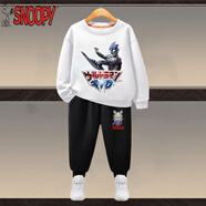 史努比（SNOOPY）兒童衣服賽羅奧特曼男童春秋衛衣套裝2025新款帥氣加厚帥氣兩件套 艾克斯(白色)+黑色長(cháng)褲  常規 110 建議身高101-110cm