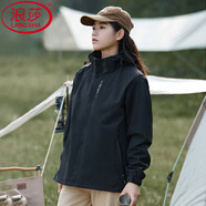 浪莎沖鋒衣女三合一可拆卸2025年新款外套春秋款女防風(fēng)戶外登山服外套 黑色【單外套】 XL 【推薦110-120斤】