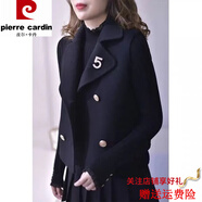 皮爾卡丹毛呢大衣女短款2025秋冬新款黑色無袖龍鳳呢馬甲女坎肩呢子外套潮 黑色 M 90-105斤