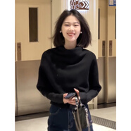 森馬（Semir）法式半高領(lǐng)黑色套頭堆堆領(lǐng)毛衣女秋冬季加厚慵懶風(fēng)內(nèi)搭針織衫上衣 黑色 【復(fù)古毛衣/學(xué)院風(fēng)毛衣/毛 S